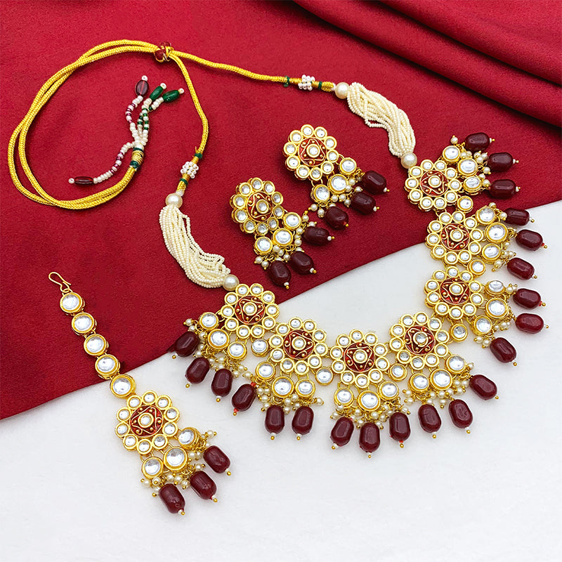 Sujwel Gold Kundan Mina Jewellery Set (08-0478)