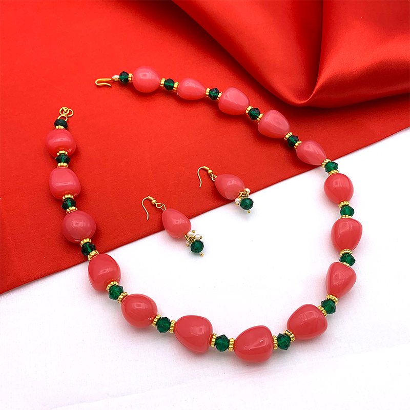 Sujwel Necklace Moti Mala with Matching Earrings for Women and Girls (08-0494)