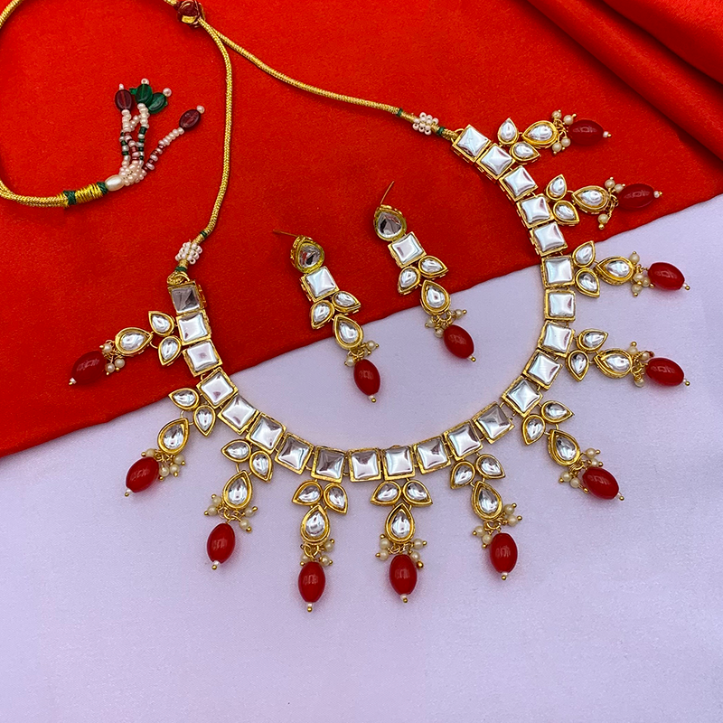 Sujwel Gold-Plated Kundan Necklace and Earrings (08-0523)