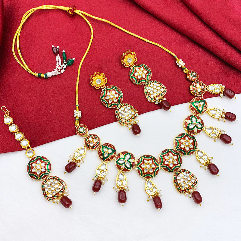 Sujwel Kundan and Meenakari Necklace Set (08-0471)