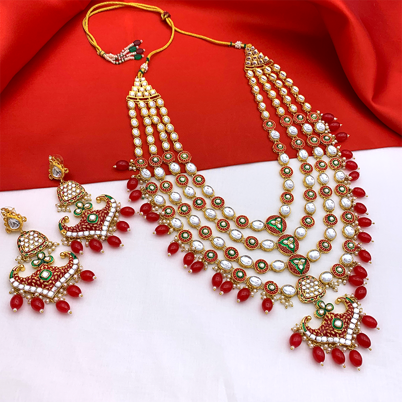 Sujwel Gold Kundan Necklace And Earrings(08-0504)