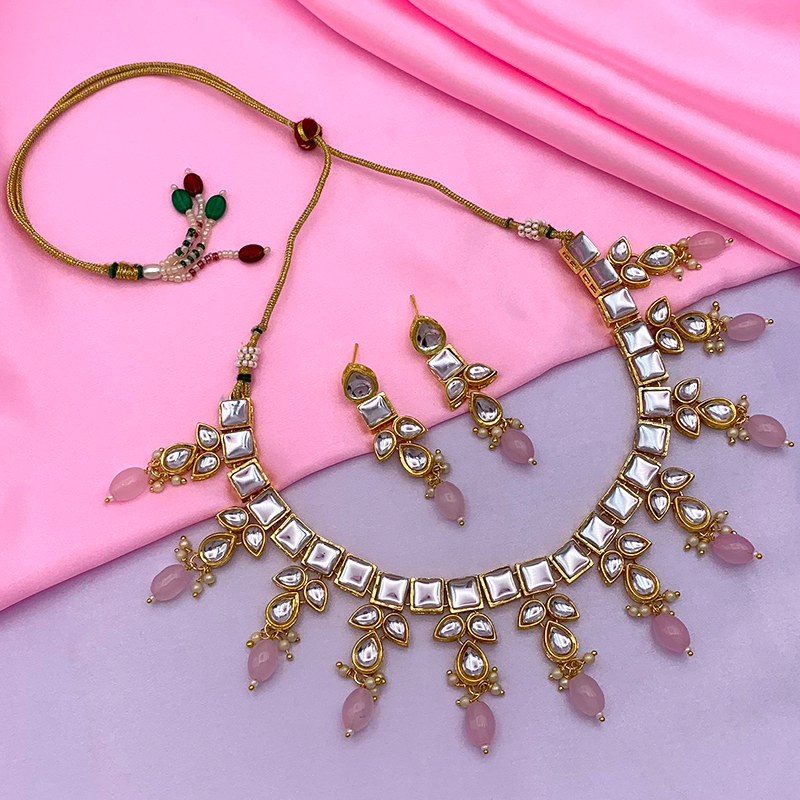 Sujwel Gold-Plated Kundan Necklace and Earrings (08-0523)