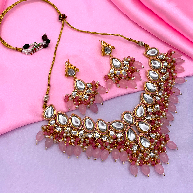 Sujwel Gold-Plated Kundan Necklace and Earrings (08-0524)