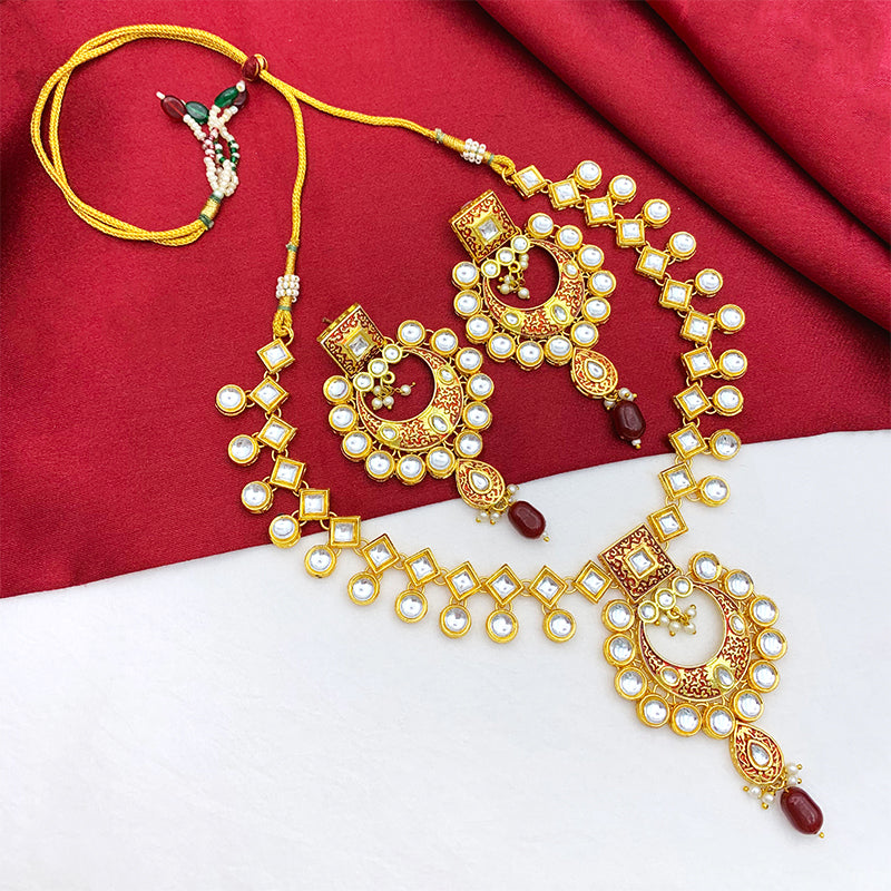 Sujwel Gold Kundan Mina Jewellery Set (08-0462)