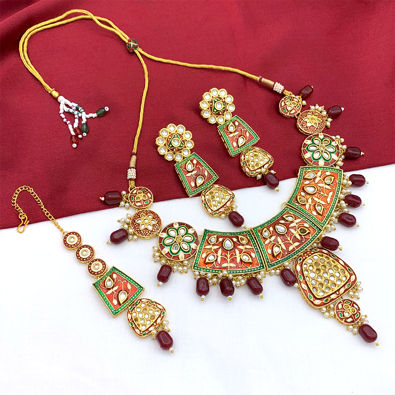 Sujwel Gold Kundan Mina Jewellery Set (08-0467)