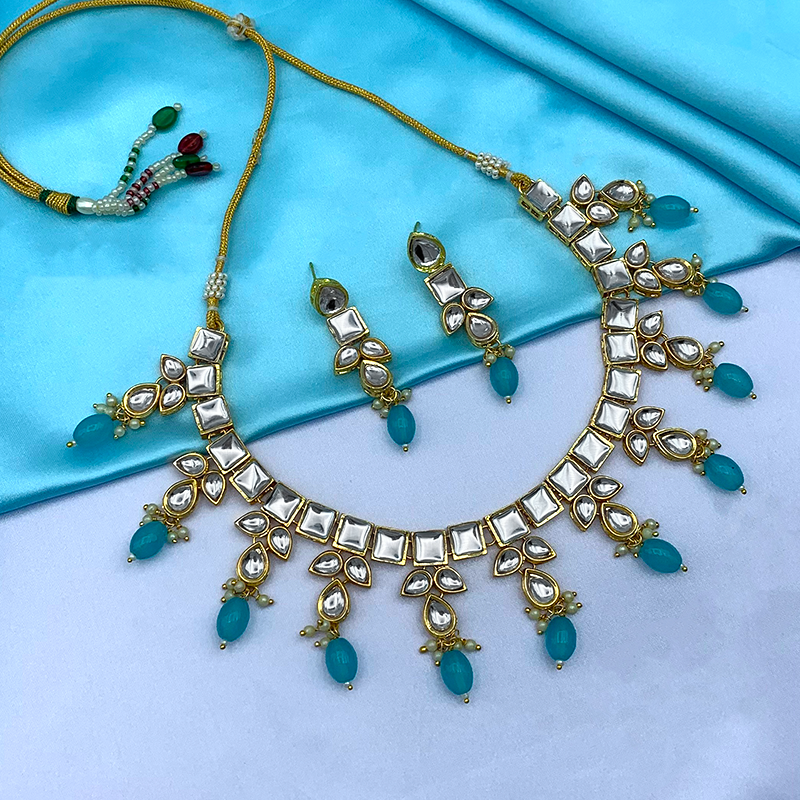 Sujwel Gold-Plated Kundan Necklace and Earrings (08-0523)