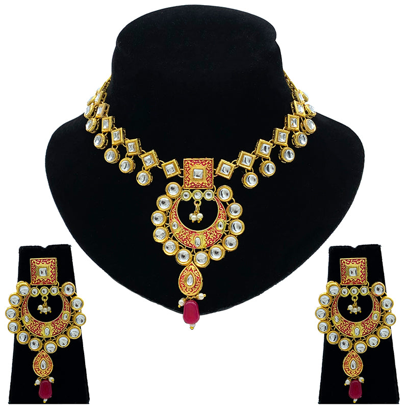 Sujwel Gold Kundan Mina Jewellery Set (08-0462)