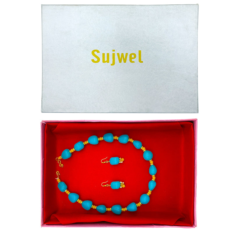 Sujwel Necklace Moti Mala with Matching Earrings for Women and Girls (08-0494)