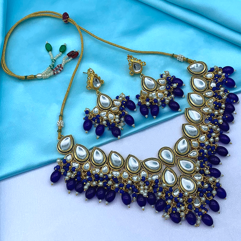 Sujwel Gold-Plated Kundan Necklace and Earrings (08-0524)