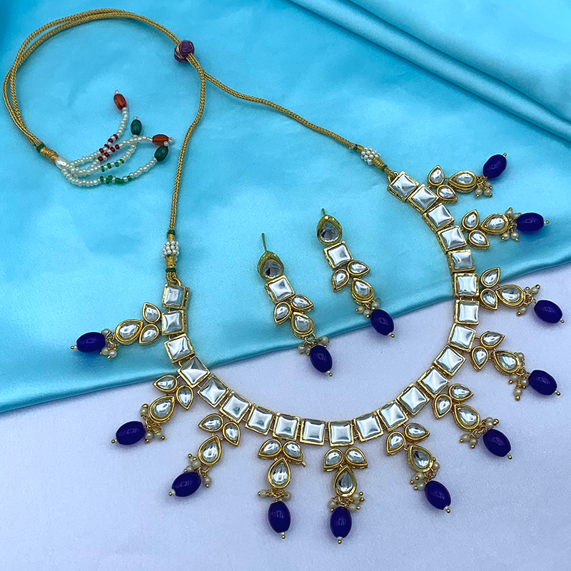Sujwel Gold-Plated Kundan Necklace and Earrings (08-0523)