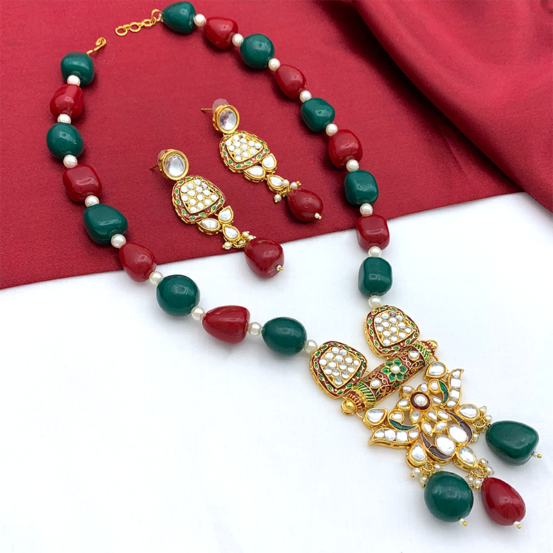 Sujwel Multicolor Meenakari Long Necklace & Earring For Women (08-0495)