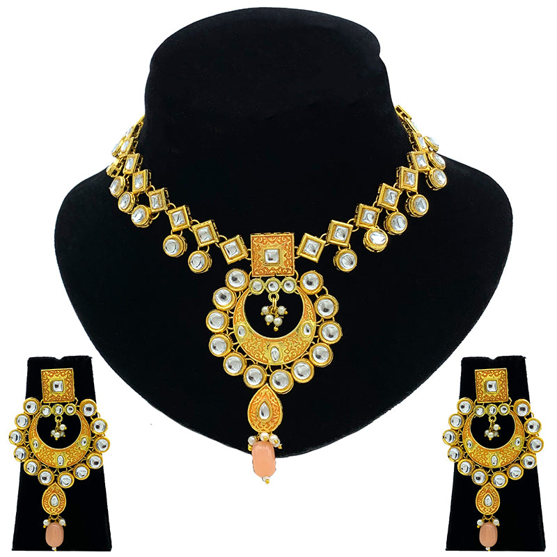 Sujwel Gold Kundan Mina Jewellery Set (08-0462)