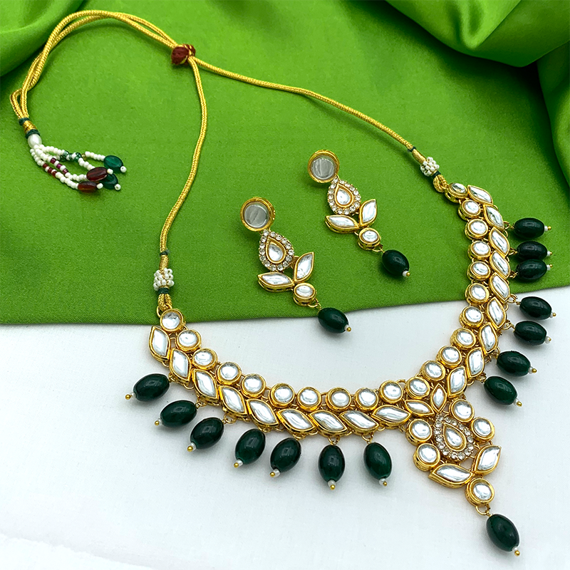 Sujwel Gold Toned Pearl Beads Kundan Choker Necklace Set (08-0457)