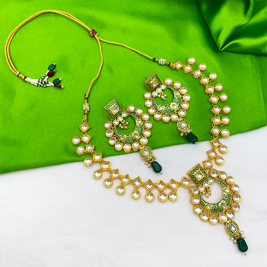 Sujwel Gold Kundan Mina Jewellery Set (08-0462)