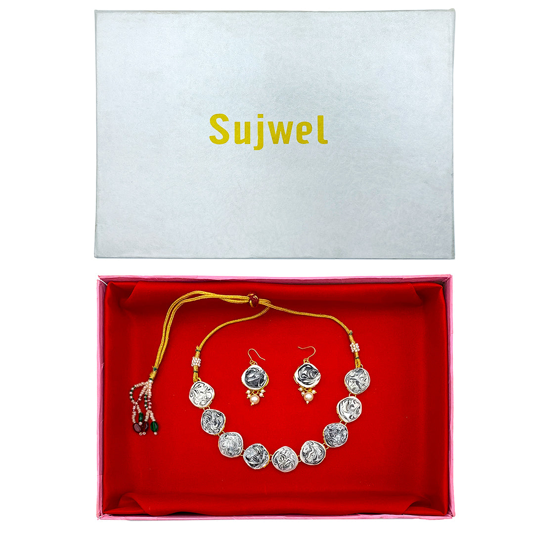 Sujwel Meenakari Necklace Set with Earrings, for Girls and Women (08-0511)