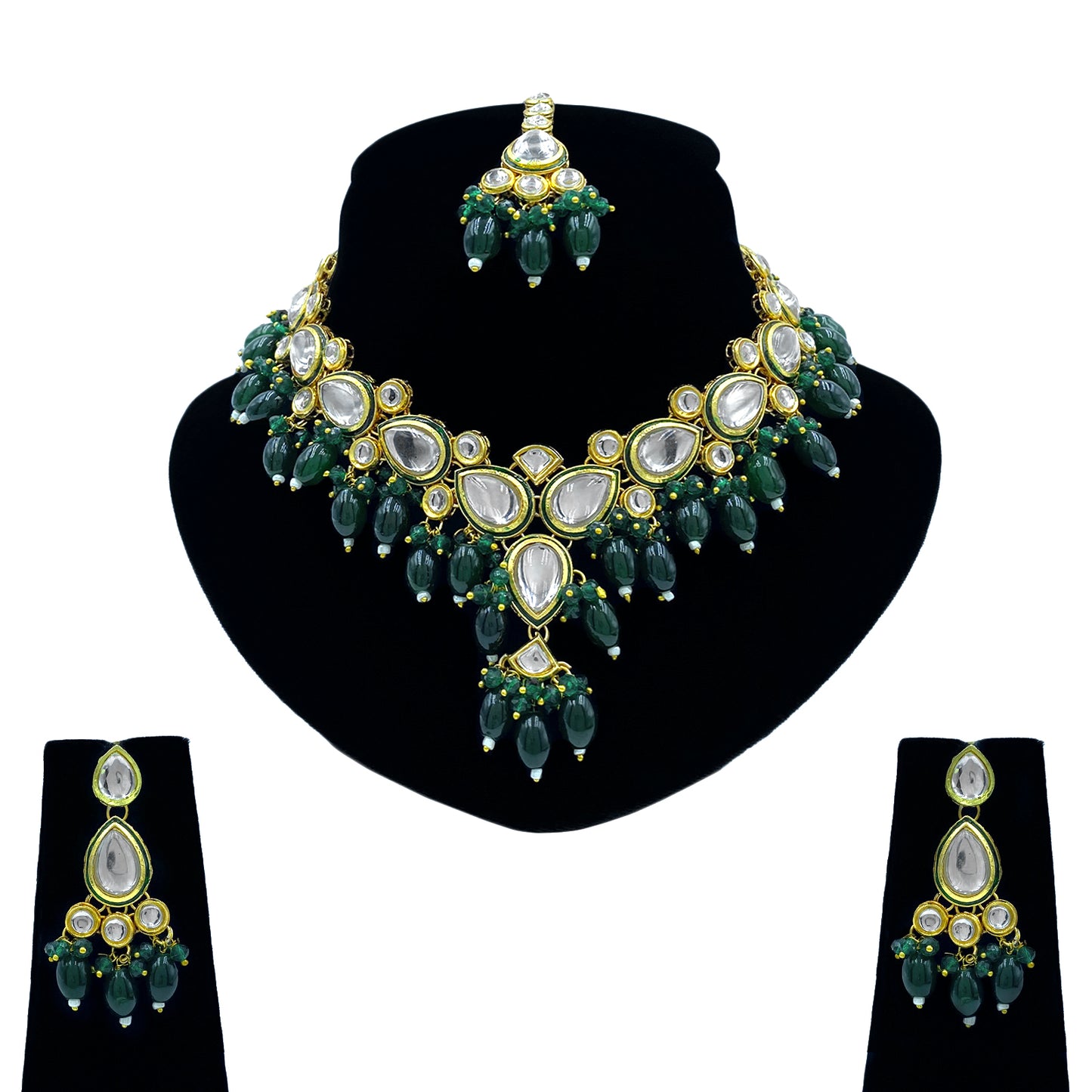 Sujwel Gold-Plated Kundan Necklace Set with Earrings, and Tikka for Girls and Women (08-0532)