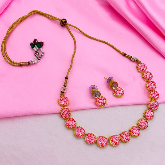 Sujwel Painting with Floral Design Chokar Necklace Set (08-0429)