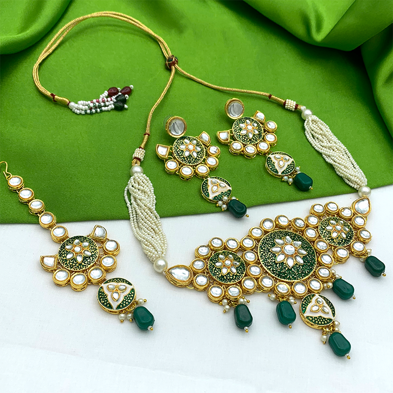 Sujwel Gold Kundan Mina Jewellery Set (SUJ08-0481)