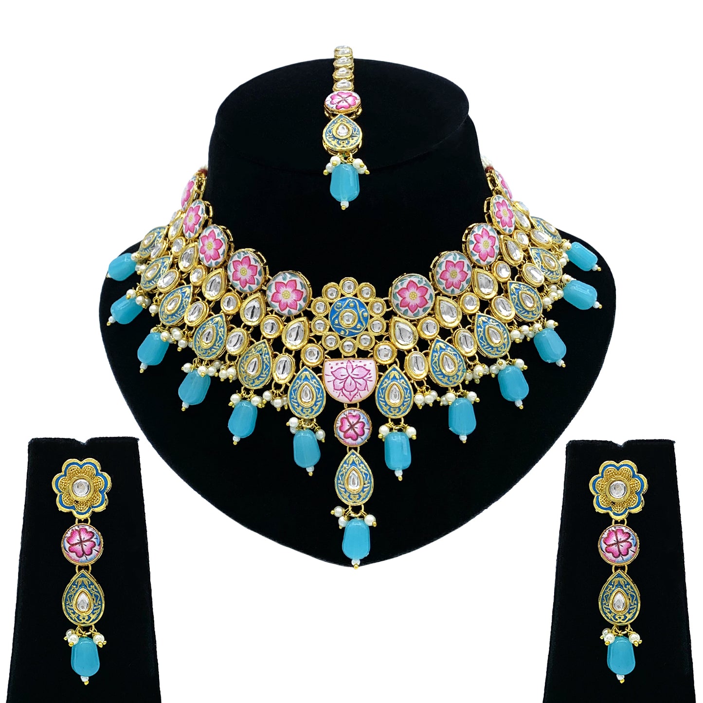Kundan Meenakari Necklace Set for Young Girls (08-0550)