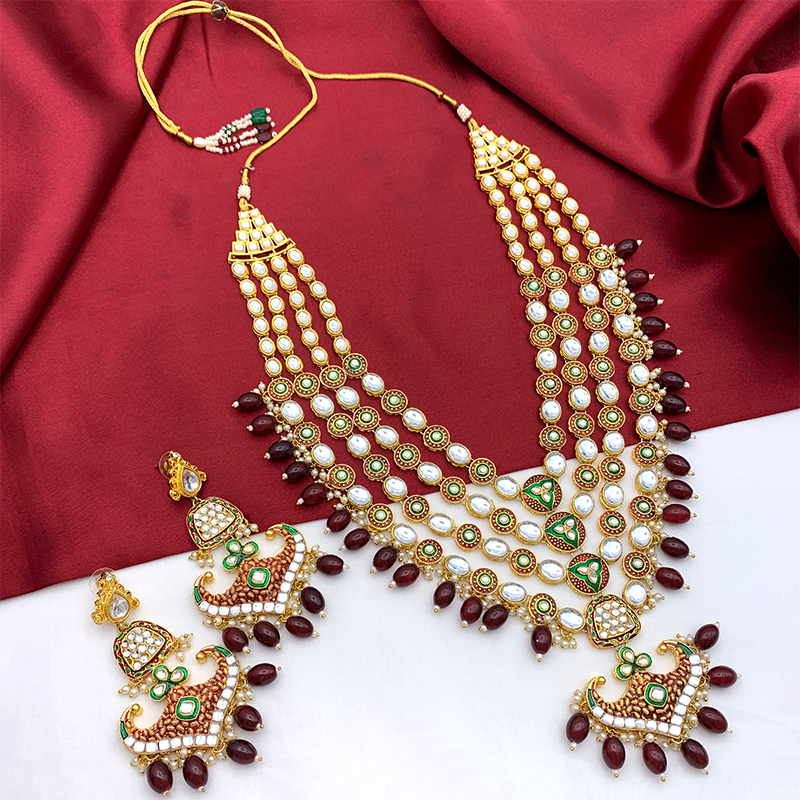 Sujwel Gold Kundan Necklace And Earrings(08-0504)