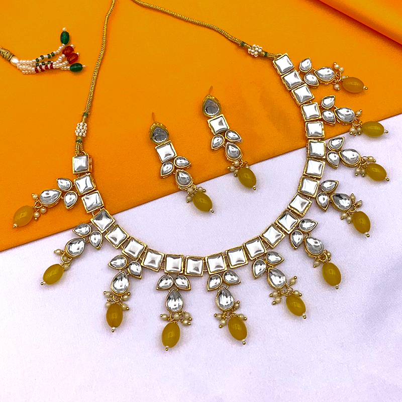 Sujwel Gold-Plated Kundan Necklace and Earrings (08-0523)