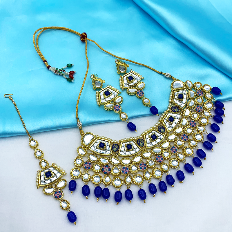 Sujwel Gold Plated Kundan Design Choker Necklace Set For Women (08-0289)