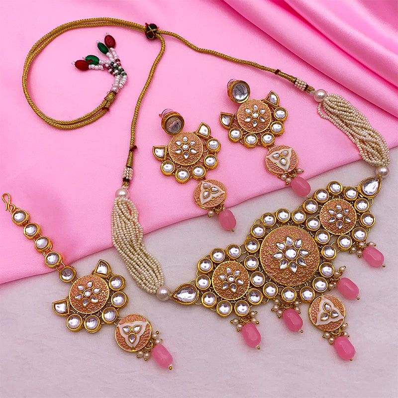 Sujwel Gold Kundan Mina Jewellery Set (SUJ08-0481)