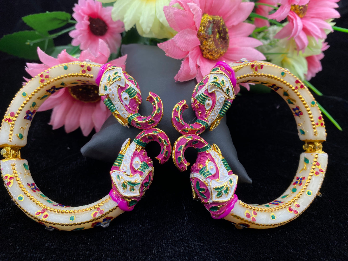 Sujwel Jewellery Elephant Antique Gold Plated Bangles for Women