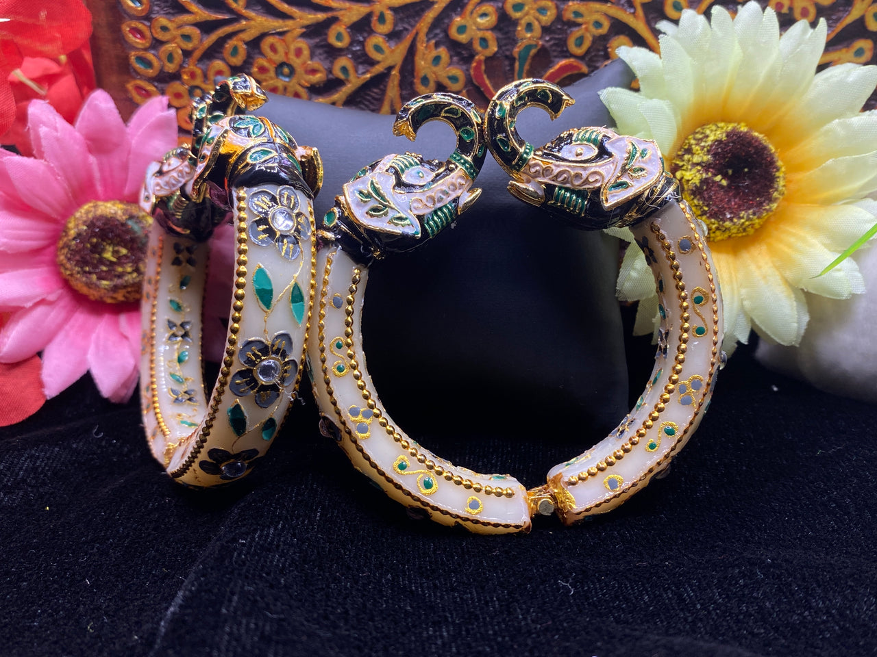 Sujwel Jewellery Elephant Antique Gold Plated Bangles for Women