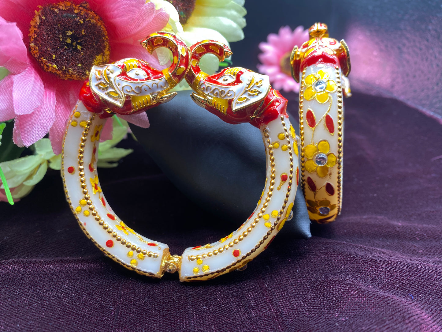 Sujwel Jewellery Elephant Antique Gold Plated Bangles for Women