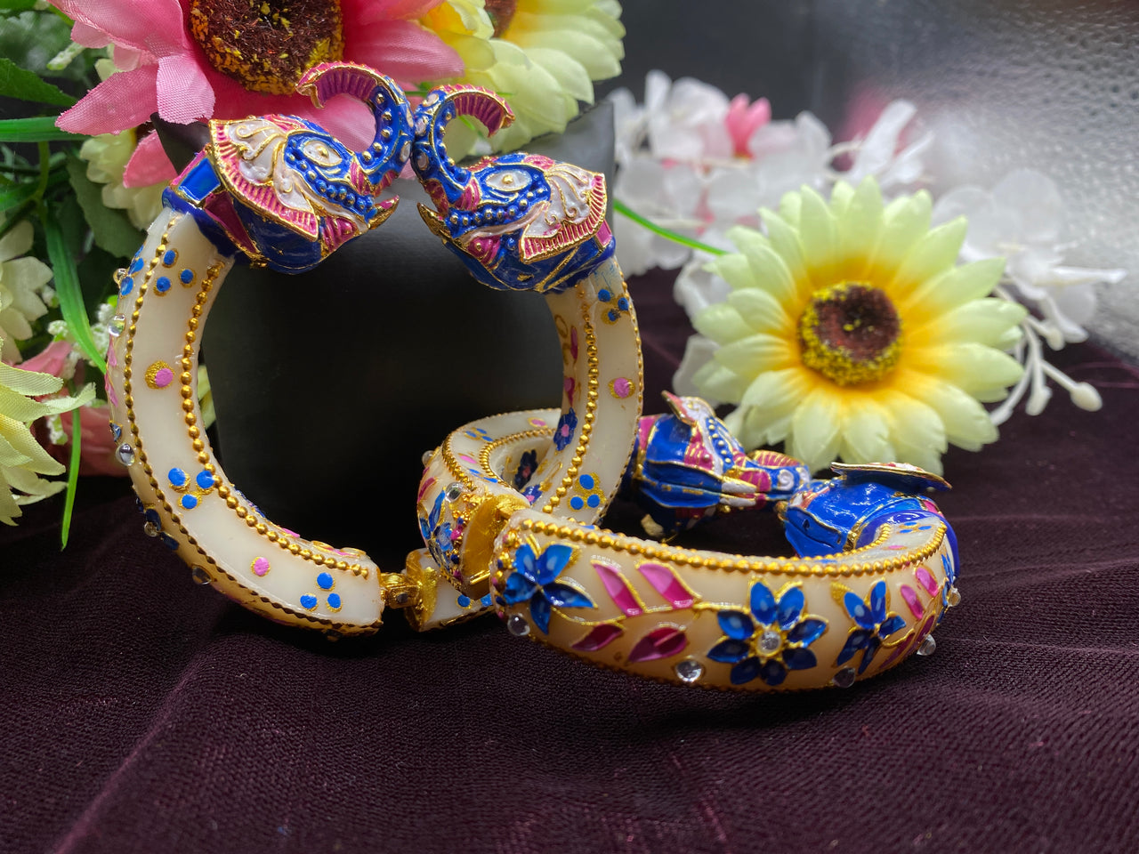 Sujwel Jewellery Elephant Antique Gold Plated Bangles for Women