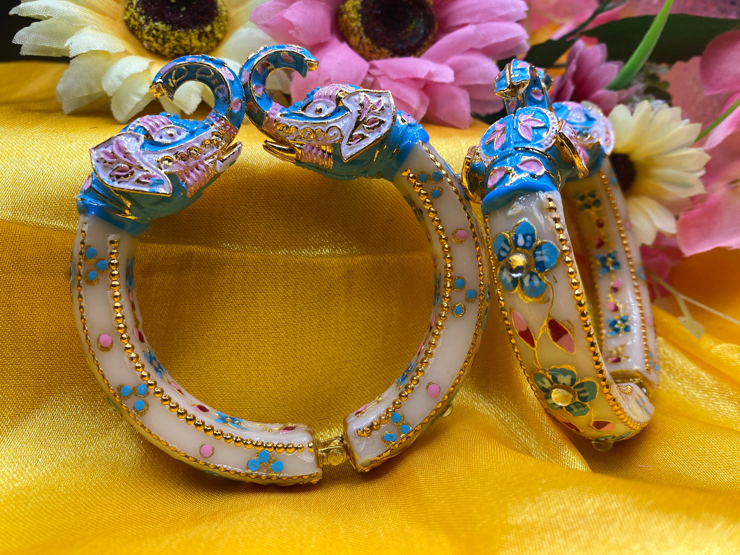 Sujwel Jewellery Elephant Antique Gold Plated Bangles for Women