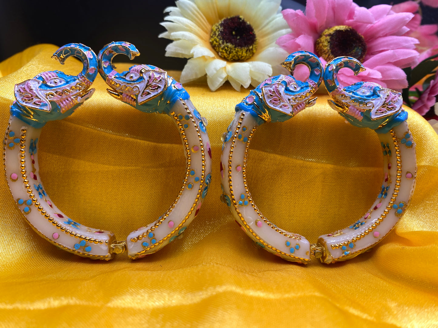 Sujwel Jewellery Elephant Antique Gold Plated Bangles for Women