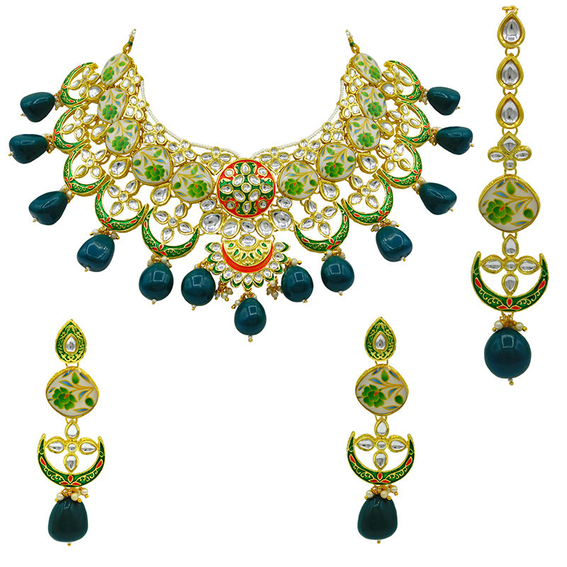 Sujwel Gold Plated Kundan Floral Design Choker Necklace For Women (08-0439)