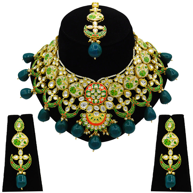 Sujwel Gold Plated Kundan Floral Design Choker Necklace For Women (08-0439)