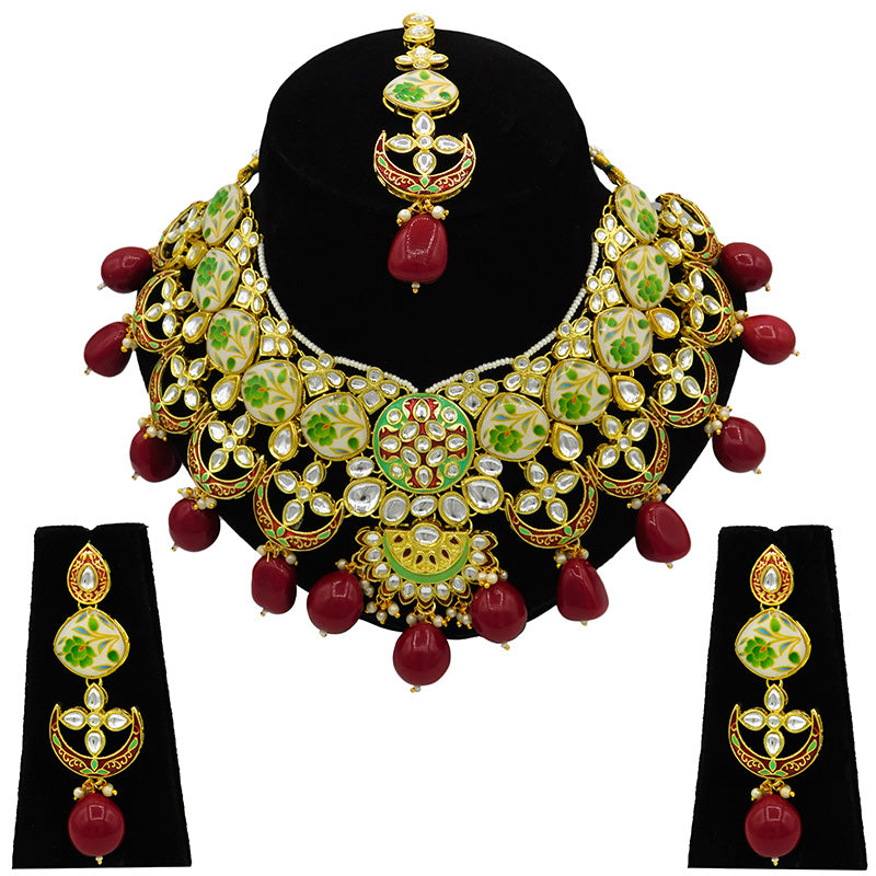 Sujwel Gold Plated Kundan Floral Design Choker Necklace For Women (08-0439)