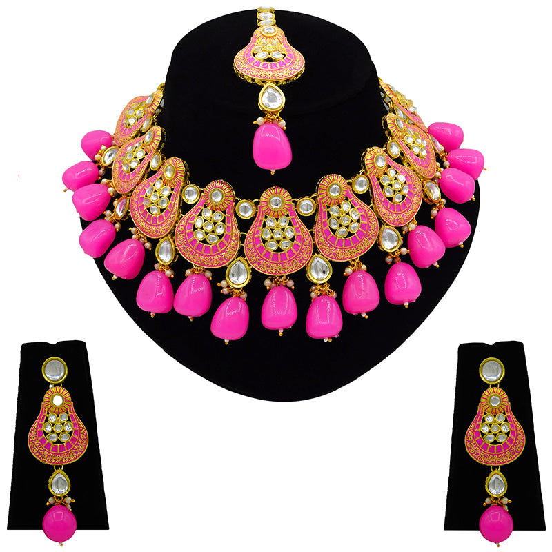 Sujwel Gold Plated Kundan Meenakari Choker Necklace Set (08-0447)