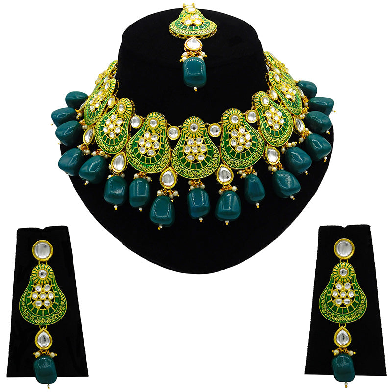 Sujwel Gold Plated Kundan Meenakari Choker Necklace Set (08-0447)