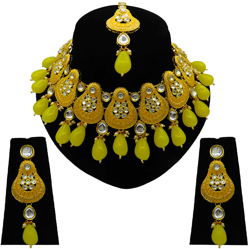 Sujwel Gold Plated Kundan Meenakari Choker Necklace Set (08-0447)