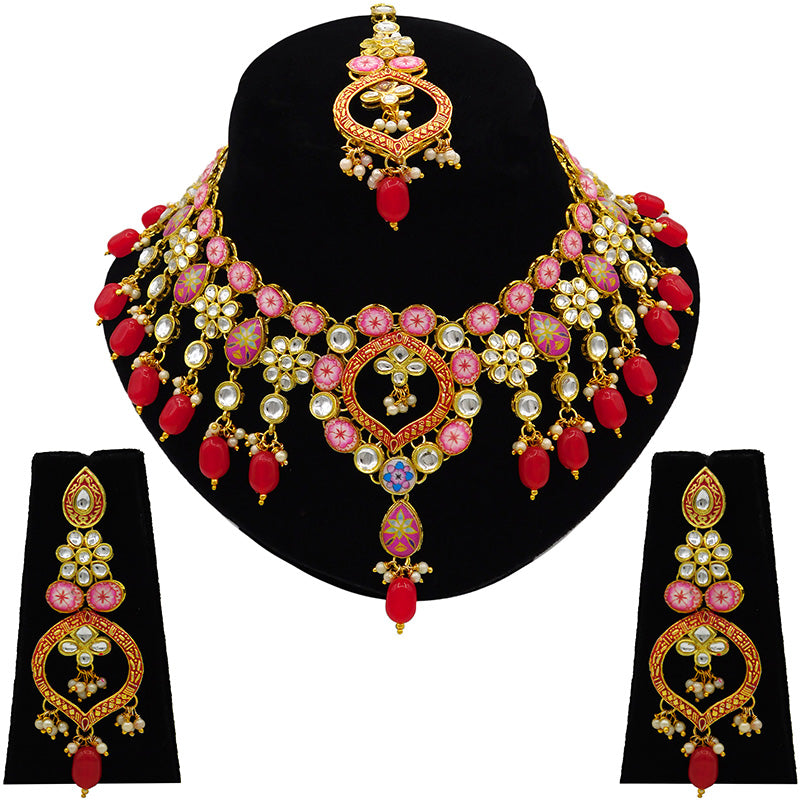 Sujwel Gold Plated Kundan Design Choker Necklace Set For Women (08-0450)