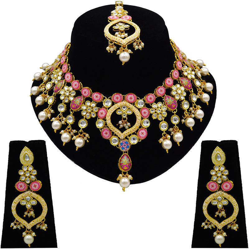 Sujwel Gold Plated Kundan Design Choker Necklace Set For Women (08-0450)