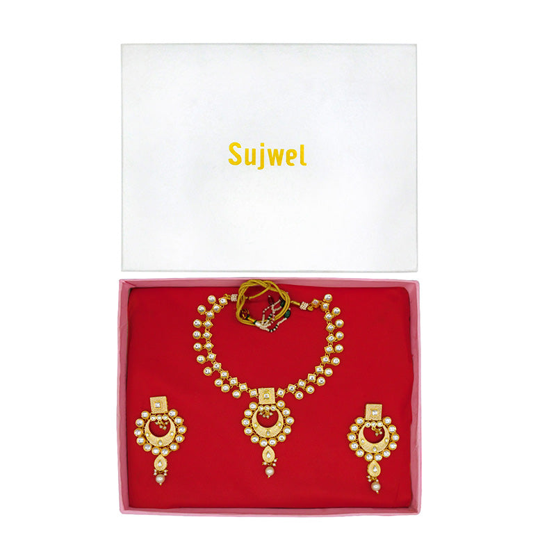 Sujwel Gold Kundan Mina Jewellery Set (08-0462)