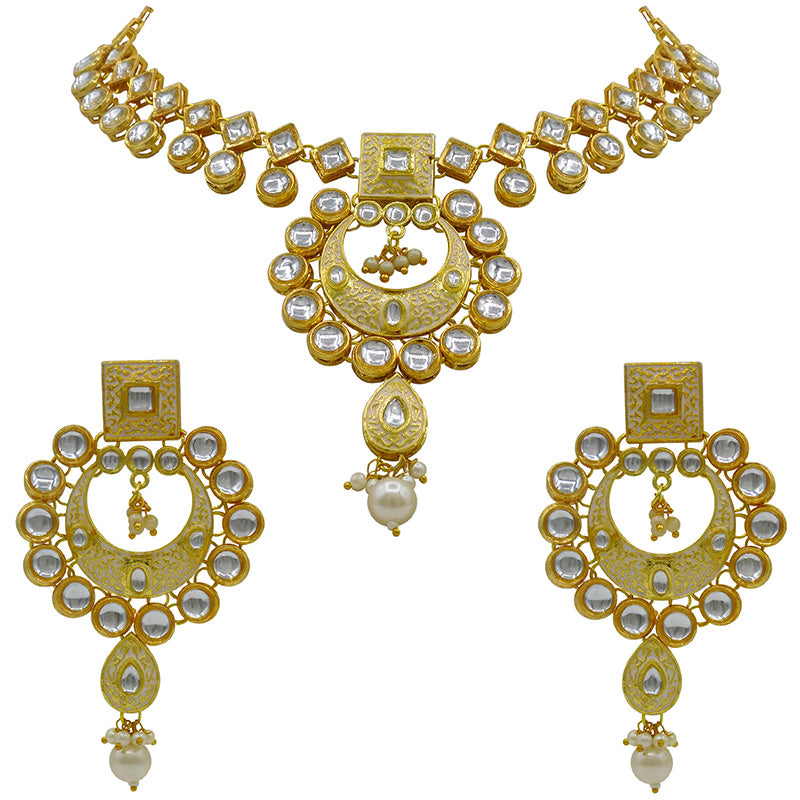 Sujwel Gold Kundan Mina Jewellery Set (08-0462)