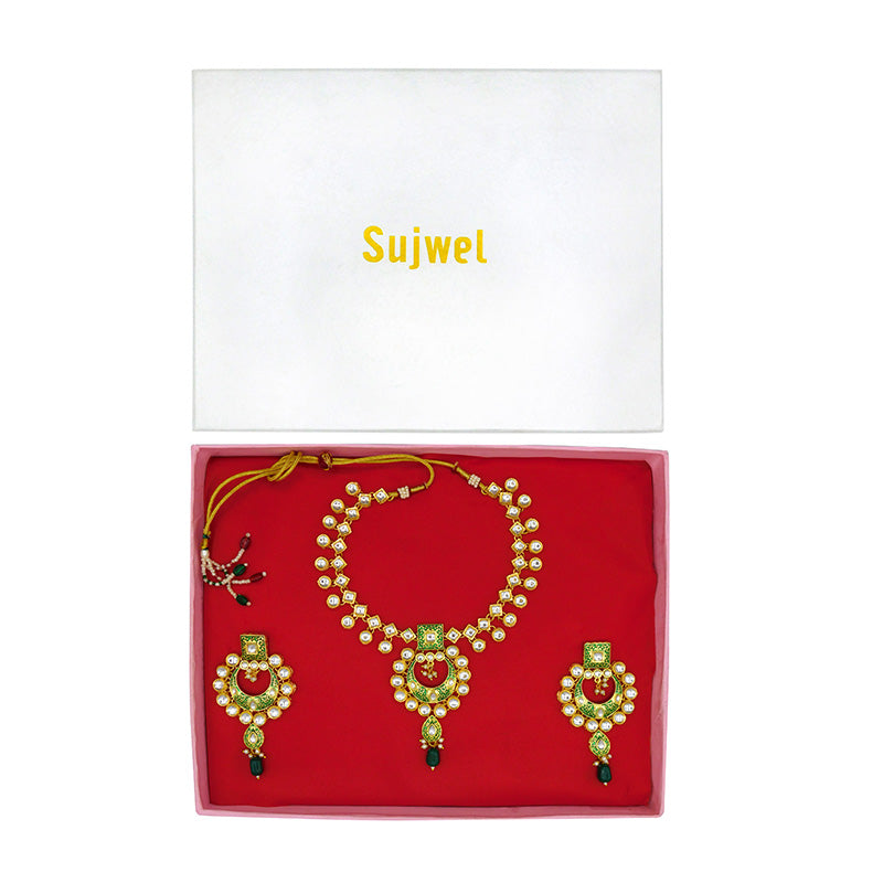 Sujwel Gold Kundan Mina Jewellery Set (08-0462)