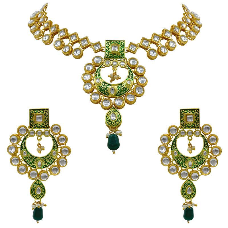 Sujwel Gold Kundan Mina Jewellery Set (08-0462)