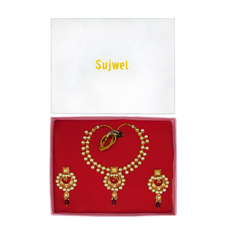 Sujwel Gold Kundan Mina Jewellery Set (08-0462)