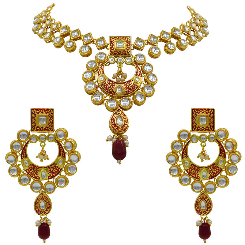 Sujwel Gold Kundan Mina Jewellery Set (08-0462)