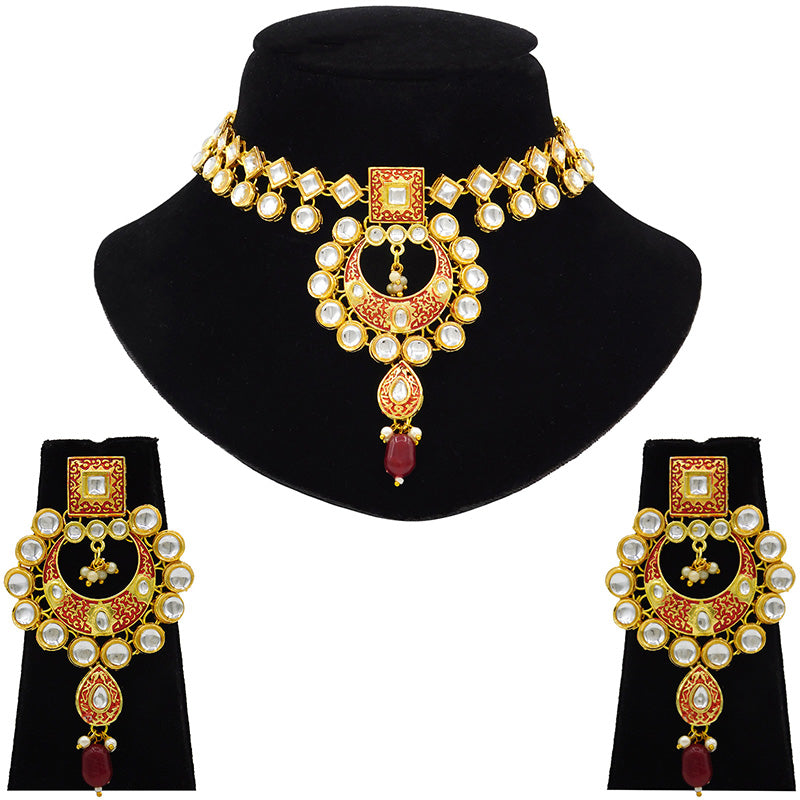 Sujwel Gold Kundan Mina Jewellery Set (08-0462)