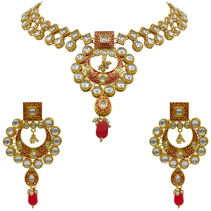 Sujwel Gold Kundan Mina Jewellery Set (08-0462)