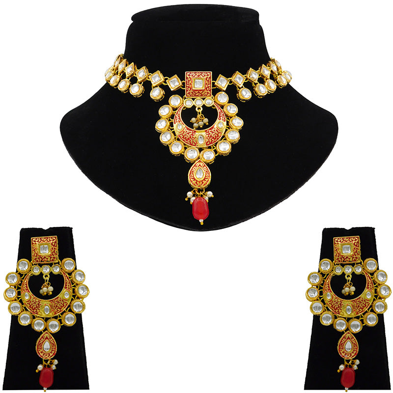 Sujwel Gold Kundan Mina Jewellery Set (08-0462)
